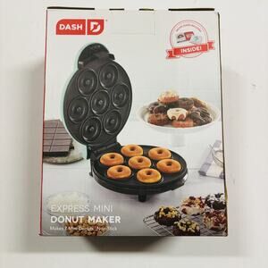 New In Box DASH Express Mini Donut Maker Nonstick Cooking Surface Aqua Color New